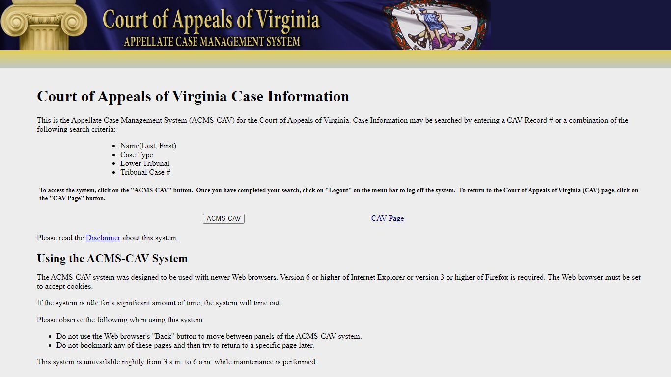 Court of Appeals of Virginia Case Information